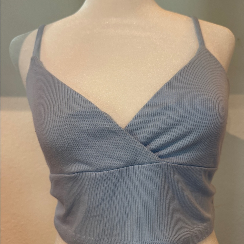 SHEIN Light Blue Ribbed Crop Top